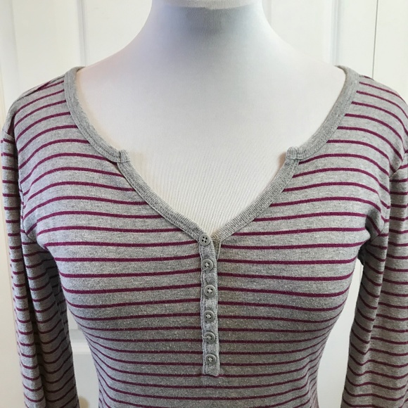 COPY - BCBG Gray Purple Striped Henley Top L/S Med - Picture 3 of 5